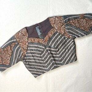 Y2K Vintage Benzer Embroidered Flower Structured Metallic Cropped Top